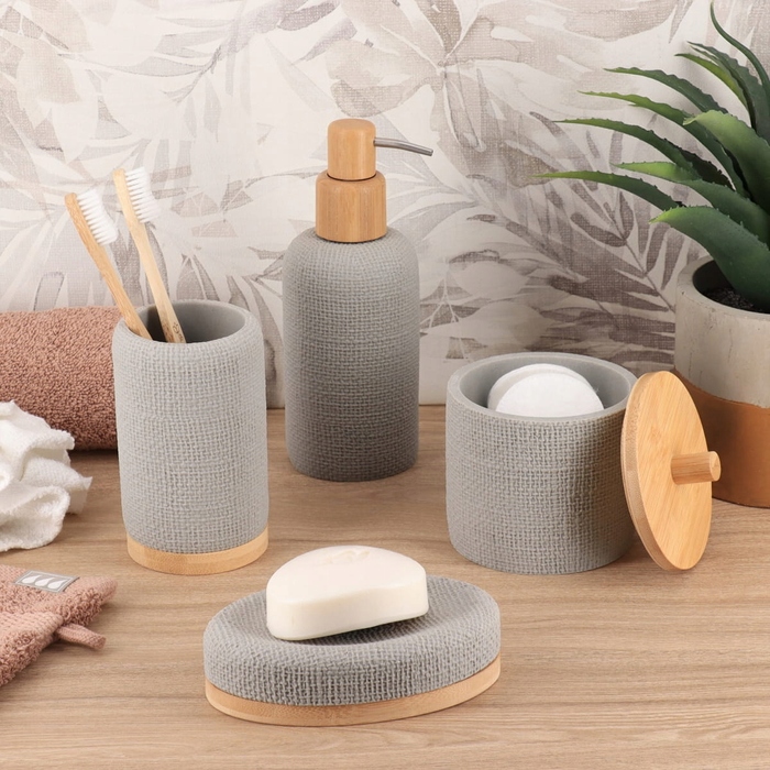 Набір аксесуарів для ванної кімнати (5 предметів), сірий, з бамбуком, міцний та довговічний