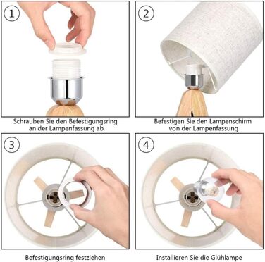 Настільна лампа LIANTRAL 2 шт., Сучасна лампа на ніжці, з абажуром з льону та дерев'яним каркасом, E27, для спальні, вітальні, гуртожитку, кремового кольору