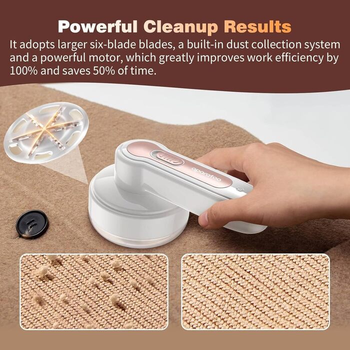 Електричний видальник ворсу для одягу з 3 лезами, портативний, USB, для тканини, ковдр, светрів (білий)