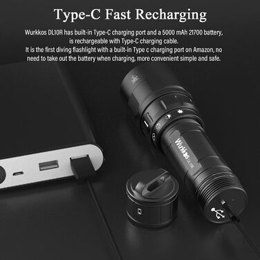Підводний ліхтар Wurkkos DL10R 4500 люмен, XHP70.2 LED, USB-C, IPX8, акумуляторний