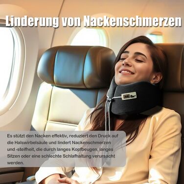 Подушка для шиї у вигляді U, Memory Foam, для подорожей, доросла, ергономічна, з чохлом, для автомобіля, офісу, поїздів (чорна)