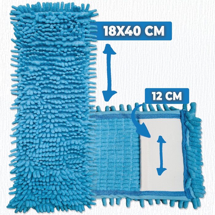 10x Replacement Cover for Floor Wiper - Chenille (Terry Cloth) Wiping Cover Blue - Chenille Microfiber Mop for Sensitive Floors - Microfiber Mop Cover for Floor Care Suitable for All 40 cm Folding Mop Holders - Mop Cover