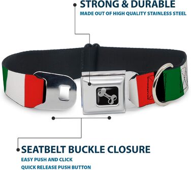 Нашийник для собак Buckle-Down з пряжкою Italy Flags, 2.5 см (1 дюйм) ширина, розмір M (11-17 дюймів)