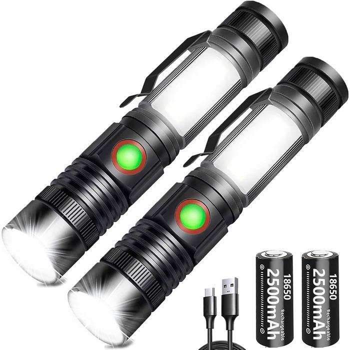 LED ліхтар REHKITTZ 2000 люменів, 2500 мА·год, USB-зарядка, магніт, COB, зум, робочий, кишеньковий, 2 шт.