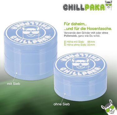 Керамічна млинка для трав CHILLPAKA Premium 63 мм, синя, з антипригарним покриттям, скребком і щіточкою