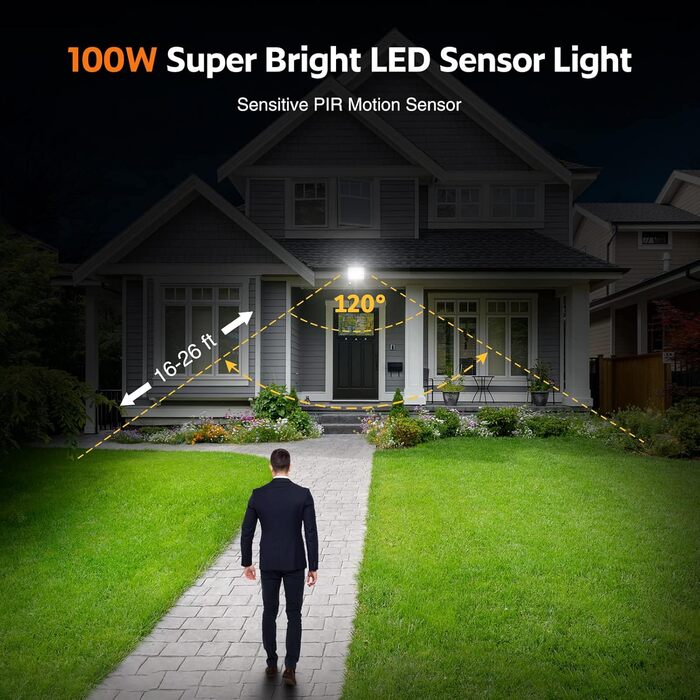 LED Floodlights with Motion Sensor Outdoor 50W 2 Pack, 5000LM LED Floodlights with Motion Sensor Outdoor, 6500K Outdoor Lamp Outdoor Floodlight, IP67 Waterproof Spotlight Outdoor for Warehouse Garden Garage (100W-2PC)
