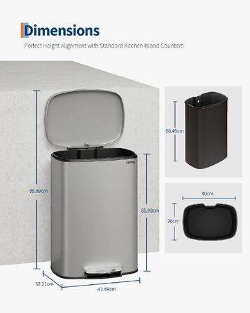 Набір металевих смітників GarveeHome (50л та 10л), кухонне відро зі сталі з педаллю та кришкою, сіре