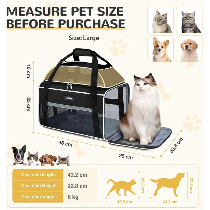 Транспортна сумка для собак і котів, розширювана, до 6 кг, чорна (L)