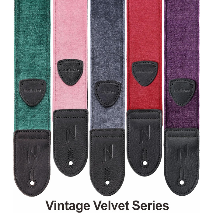 Гітарний ремінь Nefelibata з повного нубуку, вінтажний велюровий ремінь, безкоштовний бонус: 4 медіатори + фіксатори ременя + кнопка для ременя, подарунок для бас/електро/акустичної гітари (вишуканий фіолетовий)