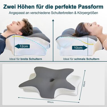 Ортопедична подушка для шиї з ефектом пам'яті (Memory Foam) — Ергономічна подушка-метелик для сну на боці та спині, регульована висота, проти болю в шиї та HWS, мийний чохол