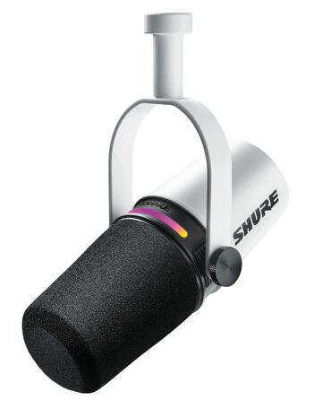 Мікрофон Shure MV7+ Gen 2 для подкастів, стрімінгу та запису – білий. USB/XLR, LED-сенсор, авто-регулювання рівня, цифровий поп-фільтр