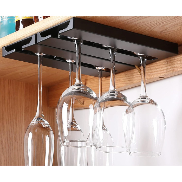 Підвісні тримачі для келихів Runruii – 2 шт, для полиці, шафи, кухні, бару, ресторану (чорний)