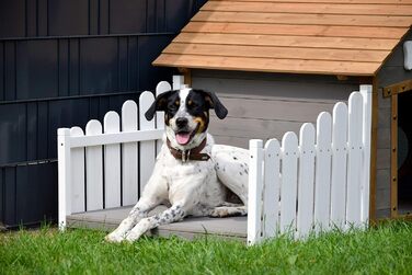 Будка для собак 'Hubi' Dobar® - Будка для собак з масивного дерева, розмір L, 90x77x109 см, коричнево-сіра