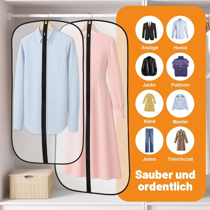 12 мішків для одягу Dntorx 60x100 см та 60x120 см, PEVA, прозорі, на блискавці