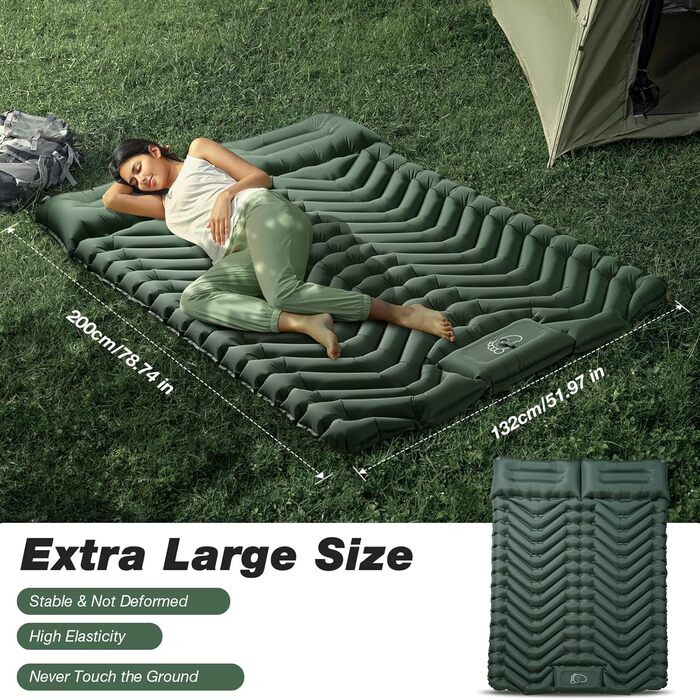 JATEKA Self-Inflating Sleeping Pad - Ultralight Camping Mat with Pillow & Foot Pump - Compact Sleeping Pad for Backpacking, Hiking, Travel & Tent (Double Size)