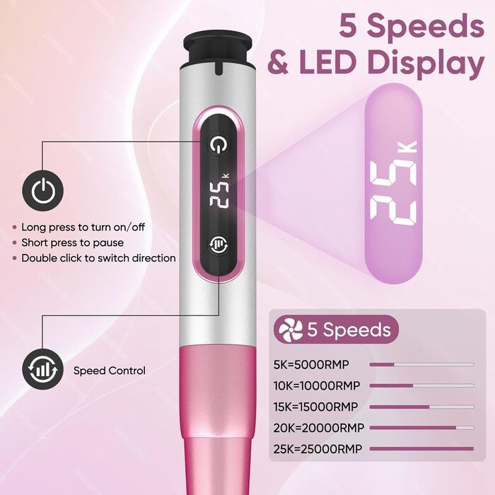 Електричний фрезер для нігтів Nagelfräser Kabellos 13 в 1: 5 швидкостей, 25000 об/хв, USB, для гель-манікюру