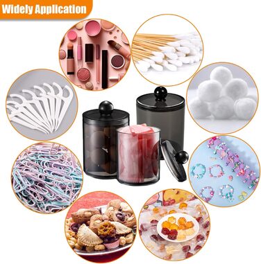 Організатор для ватних паличок та косметики з кришкою (3 шт.) - прозорий чорний контейнер для ватних дисків, зубної нитки, спонжів для макіяжу та аксесуарів для волосся