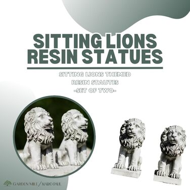 HomeZone 2 Piece Stone Effect Resin Lion Animal Garden Decorations Handmade Sculptures Lawn Statues Antique Decor Wildlife Sculptures