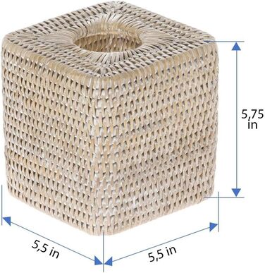 Kouboo La Jolla Rattan Square Tissue Box Cover, White Wash, Wicker, 13.97 x 13.97 x 14.61 cm