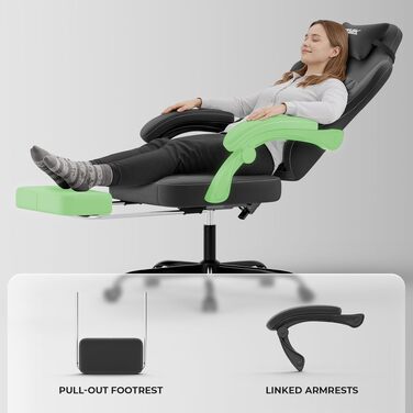 Ігрове крісло Ergonomic Gaming — ергономічний комп'ютерний стілець з регулюванням висоти та нахилу спинки для дітей, підлітків та дорослих, чорний