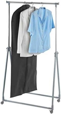 WENKO Clothes Rack Folding, Clothes Storage with Adjustable Clothes Rail and Wheels, Plastic/Metal, 88 x 100-168 x 11-49 cm, Chrome/Grey