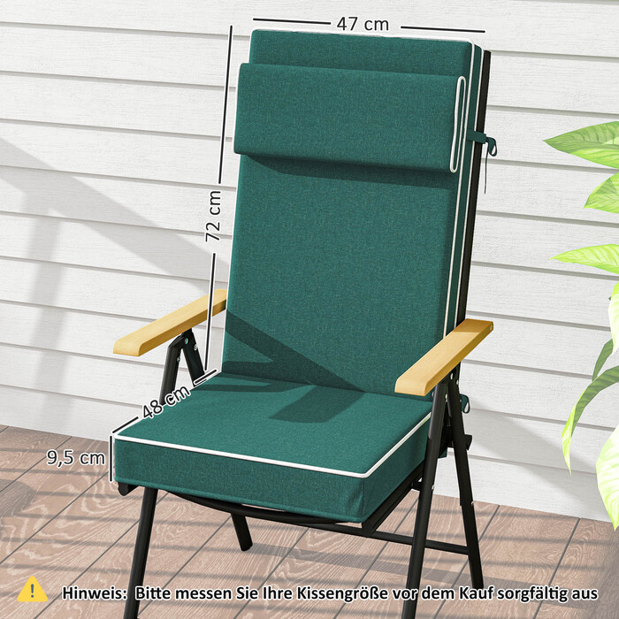 Подушка для сидіння Outsunny 120 x 47 x 9,5 см водовідштовхувальна, подушка для стільця з ремінцями, підголовник, UPF50+ для використання на відкритому повітрі та в приміщенні, подушка для розкладного стільця, обіднього стільця, зелена | Aosom