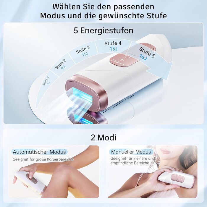 Пристрій для епіляції IPL з лазером та охолодженням, необмежена кількість імпульсів, довжина хвилі 600 нм, для жінок та чоловіків, обличчя, бікіні, руки, ноги, тіло, Rose