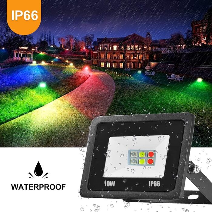 RGB LED прожектор 50 Вт для вулиці, розумний світлодіодний ландшафтний прожектор, 16 млн кольорів, 20 режимів, IP68 водонепроникний, для саду та підсвічування атмосфери (10 Вт)