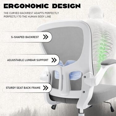 Ергономічне крісло для офісу та робочого столу з підйомними підлокітниками, регульованою підтримкою попереку, регульованою висотою поворотного п'єдесталу та спинкою з сіткою, що нахиляється до 130°, (Сірий)