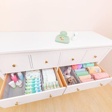 For IKEA dresser; THE ORIGINAL; perfect fit; Sturdy base; Drawer organization system for changing supplies, baby clothes, socks, underwear; 5-piece set (HEMNES DOUBLE FileFolding)