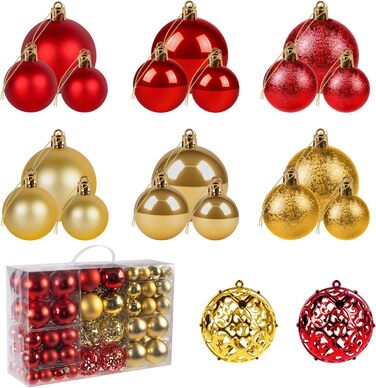Набір прикрас на ялинку: новорічні кулі Рожево-золоті, 100 шт., різні розміри (3см, 4см, 6см), пластик