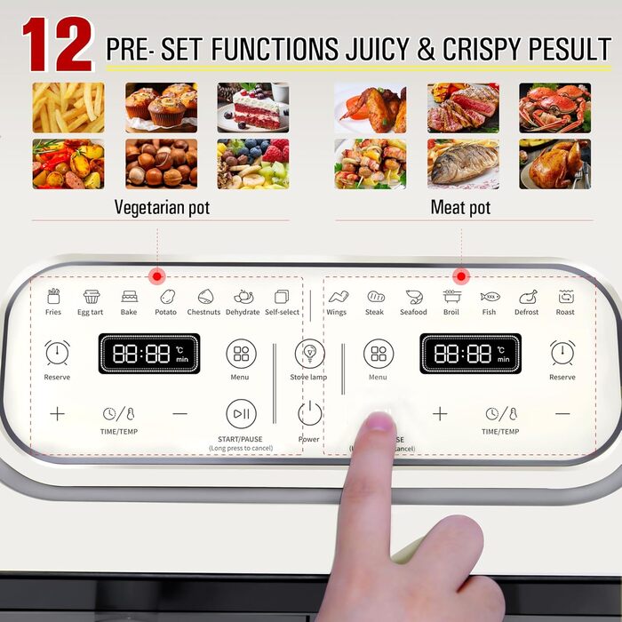 Фритюрниця повітряна Runnatal Dual Zone 8L з подвійними камерами, 2100W, 14 функцій, з антипригарним покриттям