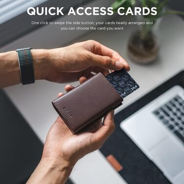 Кредитне шкіряне портмоне VULKIT RFID з відділенням для купюр, ID-віконцем та монетним відділенням, магнітний замок (Espresso)