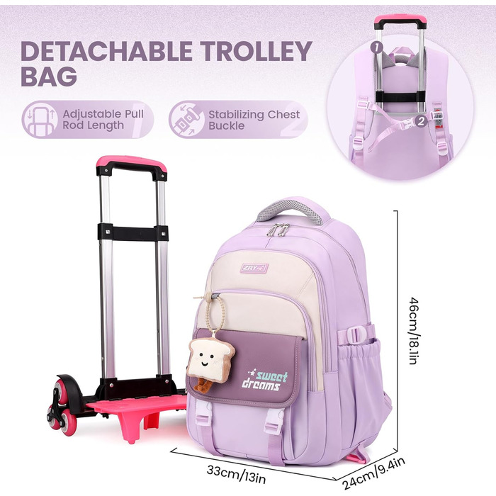 Шкільний рюкзак-роликовий для дівчаток-підлітків, 36L, зелений (фіолетовий)