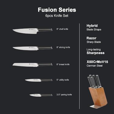 Набір ножів у блоці 13 предметів з нержавіючої сталі з ергономічними ручками, набір кухонних ножів для кухні, дерев'яний блок з шкіряним ремінцем