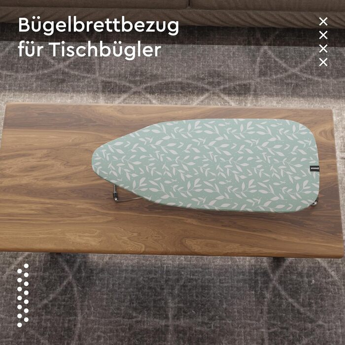 Чохол для прасувального столу Encasa XO з фетровим покриттям та шнуровим посиленням (підходить для стандартних прасувальних столів 112x34 см), з відбиттям тепла, з принтом 'Міні, зелені листочки'