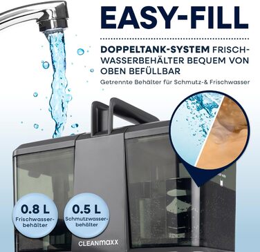 CLEANmaxx Професійний пароочисник для меблів та килимів Pro Steam | 3в1: для меблів, локальних забруднень, миття | Видаляє плями з килимів, авто, диванів тощо (Чорний, компактний 330W)