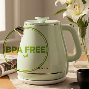 Електричний чайник MULIN Retro, 1.8 л, 2200 Вт, з поворотним підставою 360°, швидке кип'ятіння, автоматичне вимкнення, зелений