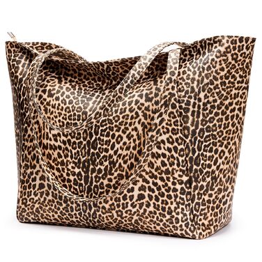 Сумка жіноча KALIDI шопер велика зі шкірозамінника з блискавкою для роботи, покупок, школи (Леопард)