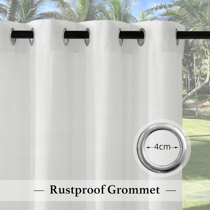 PONY DANCE Outdoor Curtain Waterproof Set H 13 x W 137 cm Outdoor Curtains White Transparent Gazebo Curtains with Removable Loops Outdoor Curtain Terrace (H213 x W132 cm (2 pack), White | Privacy Screen, 2)