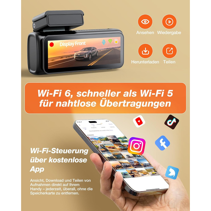 iZEEKER 4K Автомобільний відеореєстратор (Dashcam) з Wi-Fi, 32GB SD-карткою, двоканальний запис 4K+1080P, IPS-дисплей 2.99', Нічне бачення, G-сенсор, Запис по колу, Паркувальний режим 24/7