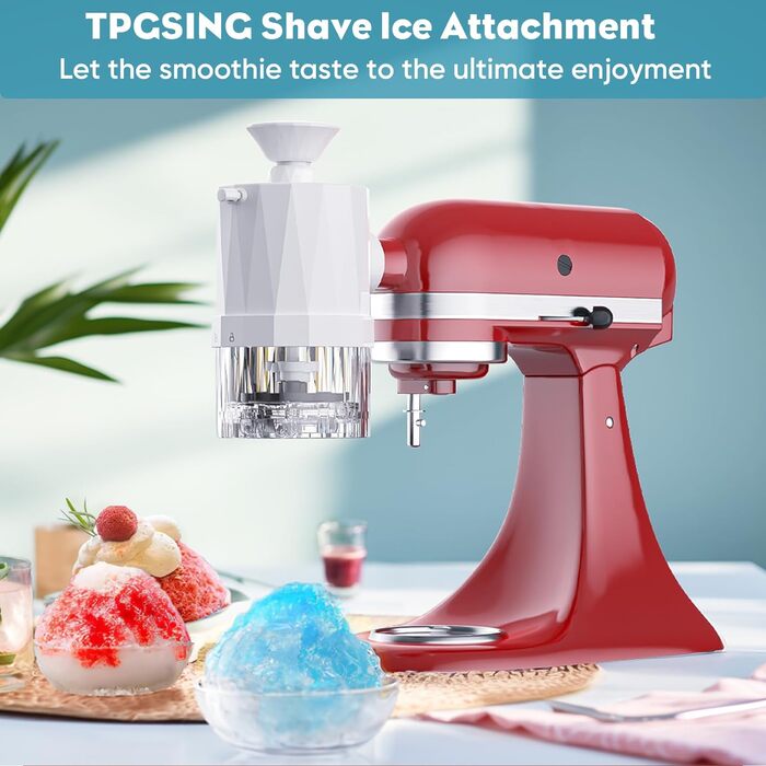 Ice Shaver Attachment for KitchenAid Stand Mixer, easy to assemble, ice shaver with 8 ice molds, slushy maker for KitchenAid accessories with interchangeable coarse and fine blades