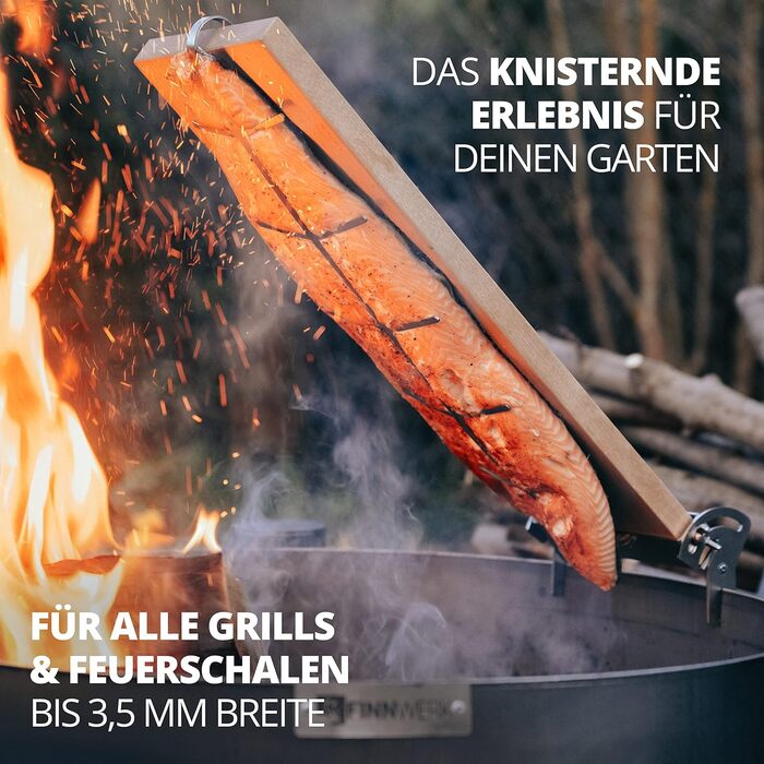Finnwerk Salmon Plank Set - Stainless Steel Holder, Solid Birch Wood - Perfect for Grilling & Smoking - Angled System