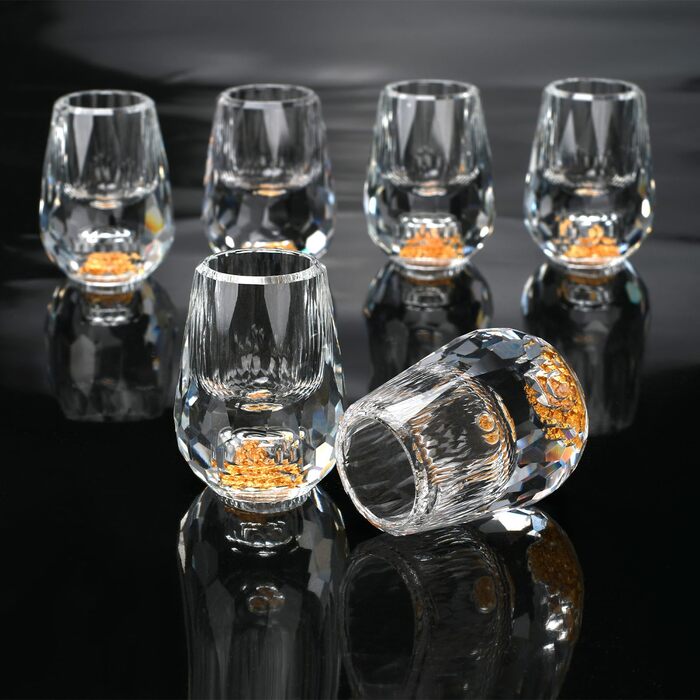 Набір келихів для шотів Crystal Shot, 6 шт., 15 мл, безсвинцеве скло, позолота 24K, для горілки, віскі, саке, текіли