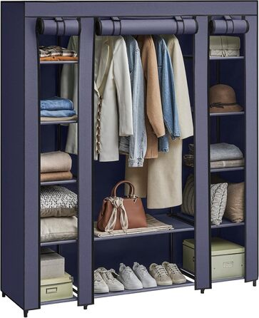 SONGMICS Clothes Closet, Fabric Closet, with Clothes Rod and Shelves, Fabric Cover, for Bedroom, Dressing Room, 150 x 45 x 175 cm, LSF03H (Navy Blue)