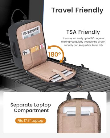 LOVEVOOK Рюкзак для ручної поклажі, жіночий, 15.6-17.3 дюйми, чорний. Водонепроникний рюкзак для подорожей, бізнесу, відпочинку. Carry-on, Cabin Luggage.