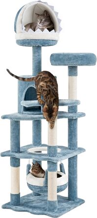 Кігтеточка для котів Yaheetech Meer Katzenbaum 155 см, блакитно-біла, з гамаком, платформою та будиночком у формі акули