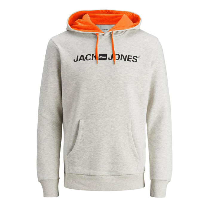 Чоловічий худі Jack & Jones Reg Fit з капюшоном та кишенею, White Melange (Shocking Orange), розмір XXL