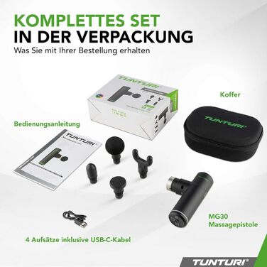 Масажер Tunturi MG30 Mini: портативний, тихий, 6 швидкостей, 4 насадки
