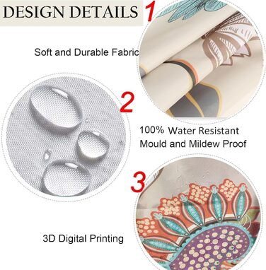 Штора для душу 180x180 см з квітами, антигрибкова, водонепроникна, поліестер, з 12 кільцями (Циан, великий птах)